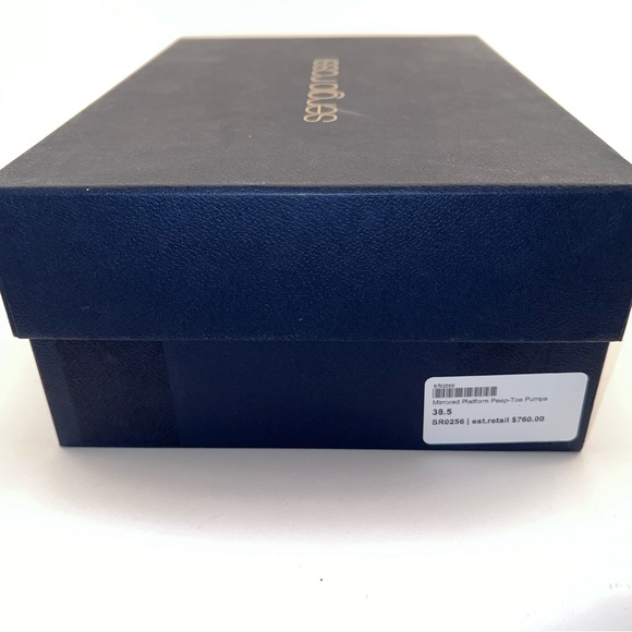BNIB Sergio Rossi Mirror Platform Peep Toe Pumps Size 38.5 Metallic Silver Gold - Picture 8 of 8